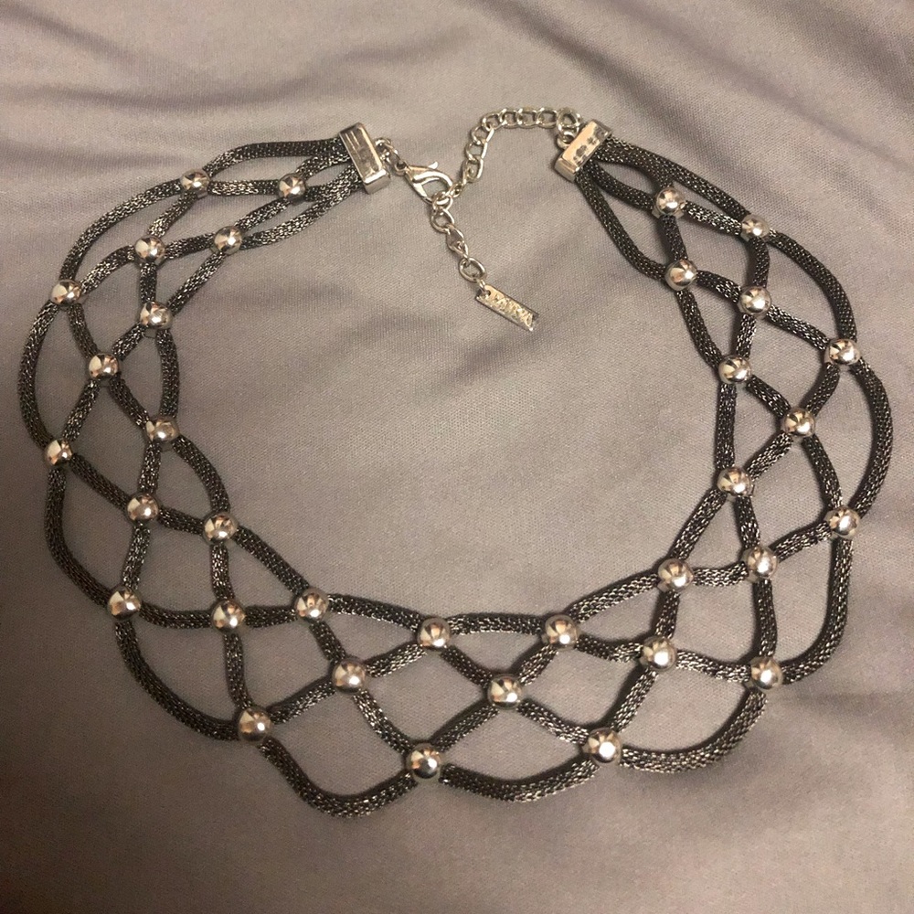 Statement necklace—silver and black. Mika.